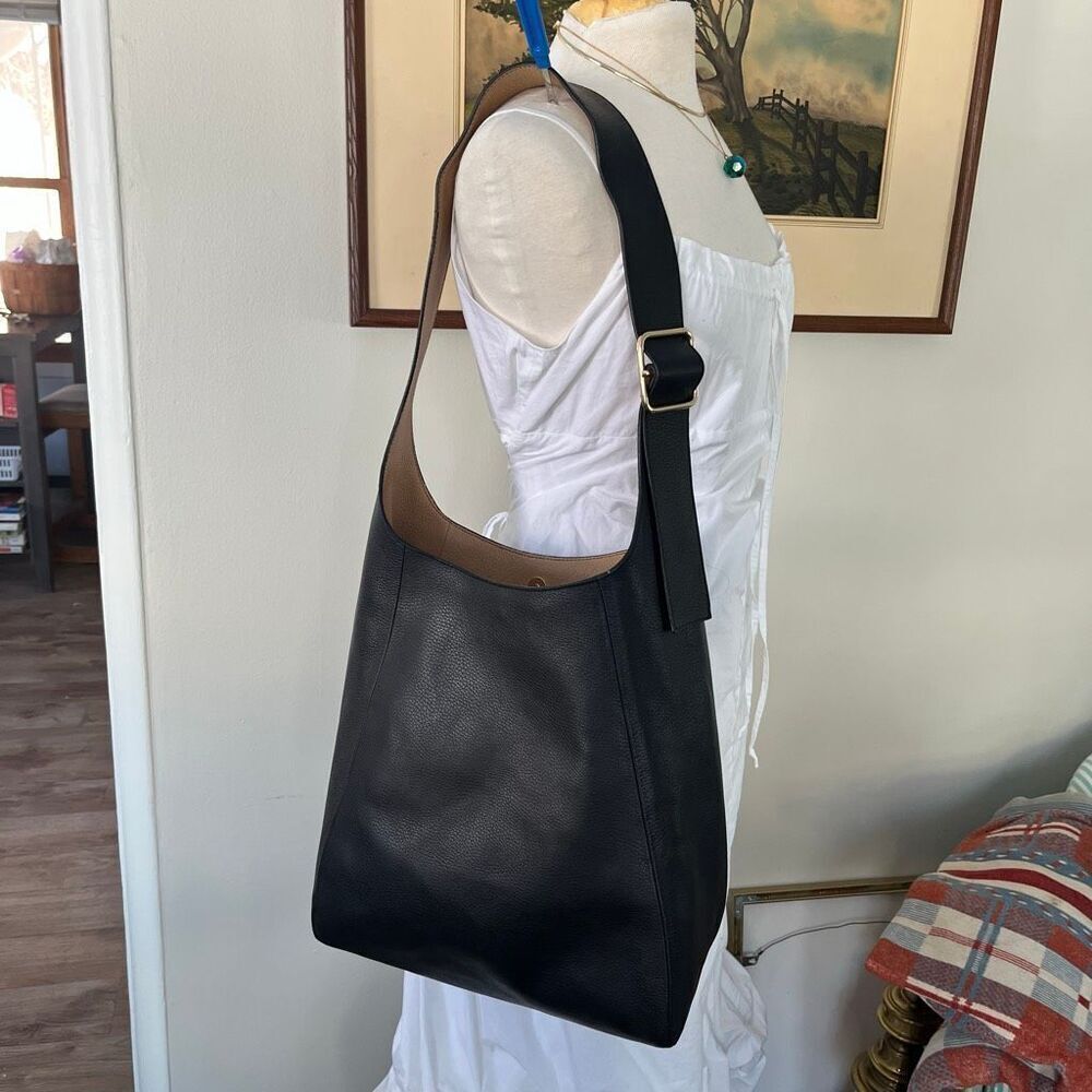 COS Black Curved Leather Tote Adjustable Strap Minimalist Shoulder Bag